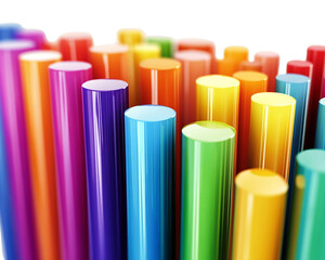 Poster - Colorful Glossy Cylinders Abstract 3D Render, PNG
