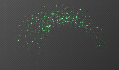 Wall Mural - green sparkling stars, shiny particles light effect, transparent flying stardust texture, abstract t