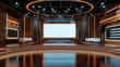 © Diyra - creations - A captivating talk show studio with a blank white screen, well-arranged seating, and an elegant design scheme
