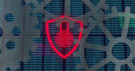 Poster - Digital security lock animation over background of encrypted data and binary code