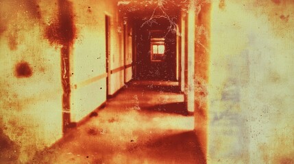 Poster - Retro Lomo Style Photography of Nostalgic Hallway with Grunge Texture and Warm Tones