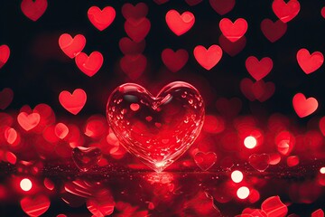 Poster - Radiant Red Heart Bokeh Background for Romantic Events and Celebrations