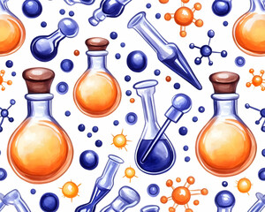 colorful science lab glassware seamless pattern