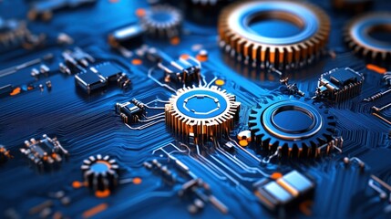 Fototapete - Intricate Circuit Board Gears: A Symphony of Technology