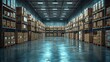 © Herdi - Cardboard boxes in warehouse aisle. Logistics, storage, inventory management, distribution center background