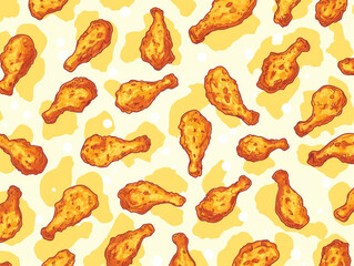 Aufkleber - Crispy fried chicken drumsticks pattern on light background, featuring playful and appetizing design. drumsticks are highly detailed and arranged in seamless, flat color style