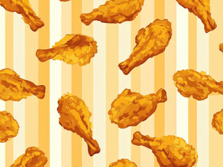 Aufkleber - seamless pattern of fried chicken drumsticks is set against striped background, creating playful and appetizing design. drumsticks are highly detailed and vibrant