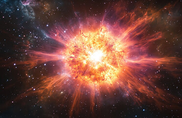 Wall Mural - Spectacular cosmic explosion: bright supernova illuminating the galaxy with vibrant fiery hues