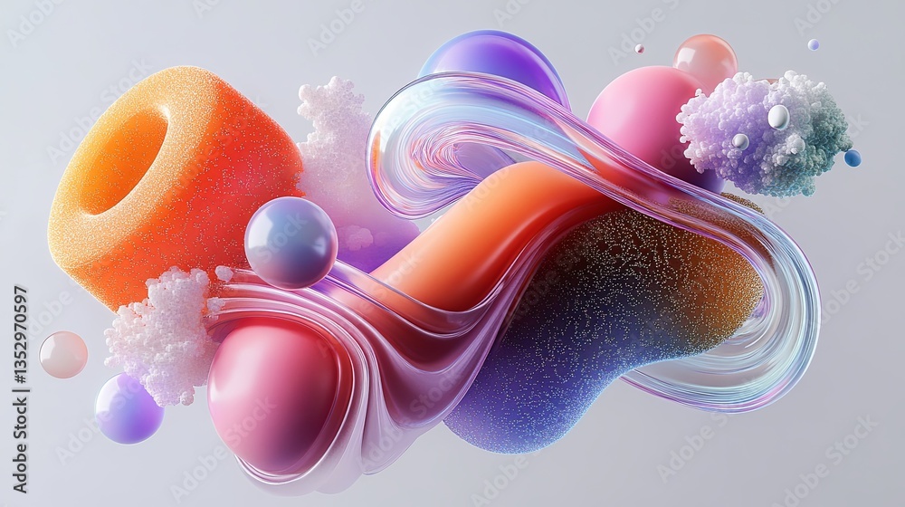 abstract colorful organic shapes fluid forms 3d render realistic ...