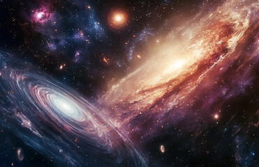 Wall Mural - Mysterious swirling galaxies in vast colorful universe visible stars and cosmic nebulae phenomenon