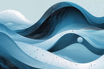 Poster - Pale Blue Gradient Wave Aesthetic with Speckles and Halftone Textures in Abstract Design
