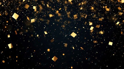 Poster - Shimmering gold confetti falling against a dark backdrop, creating a festive and vibrant atmosphere.