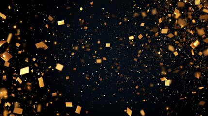 Poster - Golden particles and shimmering squares scatter across a dark background, creating a dazzling visual effect.