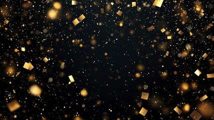 Poster - Sparkling golden particles on a dark background create a festive, dynamic atmosphere.