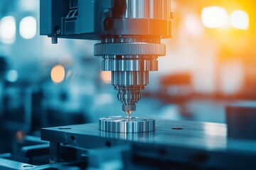 Poster - Close-up of CNC machine cutting metal with flying sparks, capturing industrial precision, modern manufacturing, and automated high-speed engineering process, Generative AI
