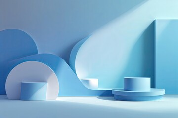 Poster - light blue gradient abstract background with simple geometric shapes for contemporary graphic design