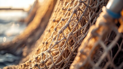 A Close Up View of a Fishing Net In Sunlight