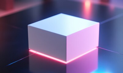 Poster - A white box is on a black surface with a blue and red light
