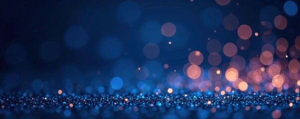 Sparkling glitter bokeh on a dark blue background with a night sky pattern, cosmic, night sky