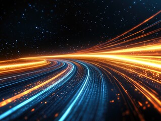 Wall Mural - Abstract digital highway at night, glowing lines, cosmic background, technology concept