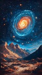 Poster - Abstract galaxy featuring swirling patterns and textured layers captured on canvas in vibrant cosmic colors