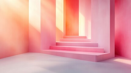 Aufkleber - Vibrant stepped walls create an artistic indoor space with pastel colors reflecting light beautifully in an abstract composition within a modern environment