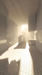 Poster - sunlight casting beautiful geometric shadows in a minimalist room with natural light filtering throu