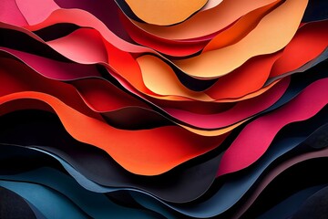 Fototapete - Abstract layers of colorful paper create a vibrant wave pattern, showcasing artistic design elements