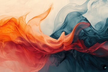 Fototapete - Abstract fluid art displaying a blend of vibrant orange and deep blue colors swirling gracefully across the canvas