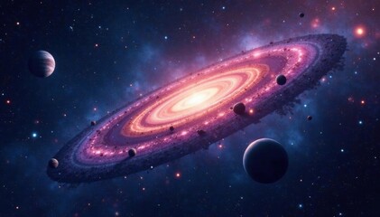 galaxy cluster in outer space with distant stars and planets , galaxy, cosmos