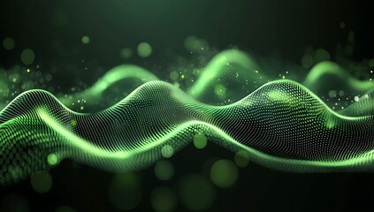 Rendering 3d wave dynamic background dots green futuristic flow technology abstract datum innovation sound illustration business digital music dot texture.