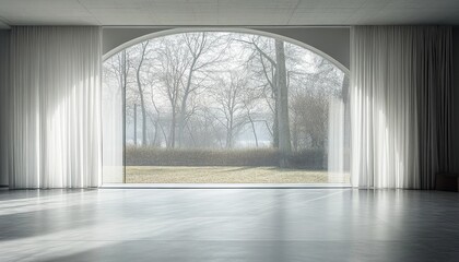 Aufkleber - Soft morning light filters through sheer curtains in a cozy bedroom with plants and a neatly made bed, creating a serene atmosphere for relaxation