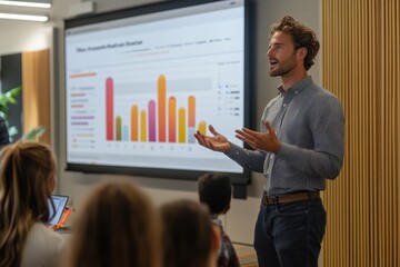 Aufkleber - Business professional presents data insights during a corporate meeting in a modern conference room with engaged team members