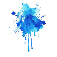 Poster - Blue paint splatter on white background creating an artistic splash effect, Blue  stains isolated on white background