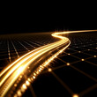 © Pic - Golden path winding through dark grid, futuristic technology concept, website banner