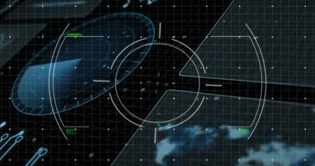 Poster - Animation of futuristic digital interface with circular target and grid overlay