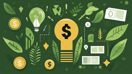 Poster - A financial flowchart showcasing green initiatives leading to long-term economic benefits.
