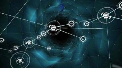 Poster - Processing data in network animation over geometric background, digital concept