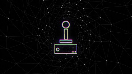 Poster - Animation of retro joystick icon with digital network lines in school setting