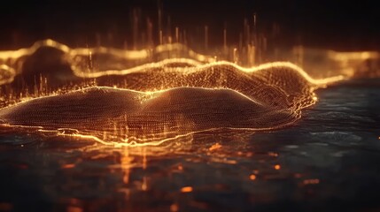 Poster - A futuristic holographic representation of sound waves transmitting through a digital interface.