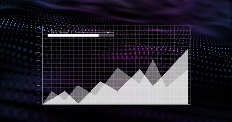 Poster - Rising data points on graph with purple digital wave animation background