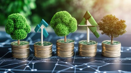Poster - A renewable energy stock market board highlighting profitable eco-friendly businesses.