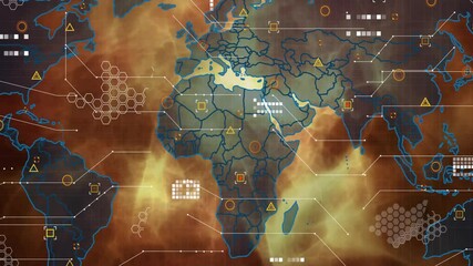 Poster - Digital map with geometric patterns and data points creating animation of Africa
