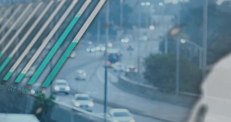 Poster - On highway, traffic moving with animated bar graph overlaying busy scene