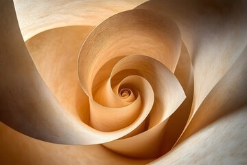 Fototapete - Intricate spiral of light brown paper creating a natural, soft aesthetic with a warm glow