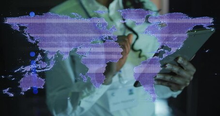 Poster - World map animation over person using tablet in technology setting