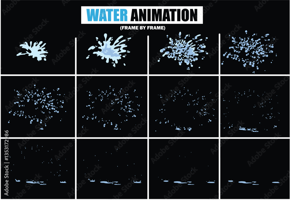 animation sprite sheet of water splash, liquid splashes, dripping water ...