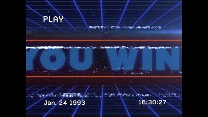Poster - Retro YOU WIN text animation with VHS-style effects and grid background