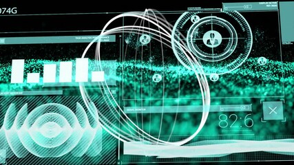 Poster - Animation of futuristic digital interface with abstract shapes and data in school