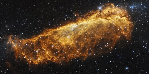 Wall Mural - a golden nebula in deep space, glowing against a starry sky